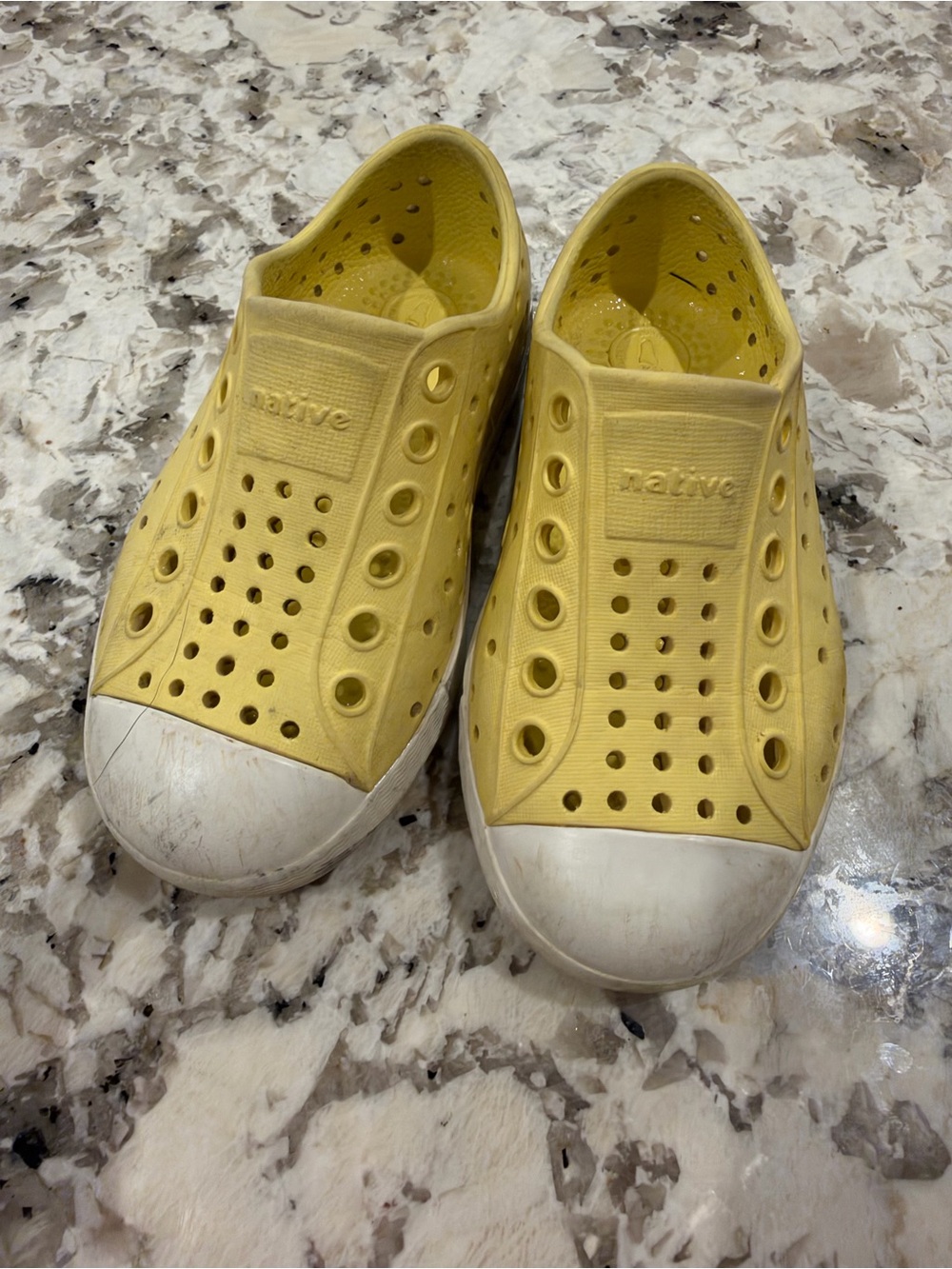 Native Kids Slip-On Water Shoes in Yellow with White Toe Caps
